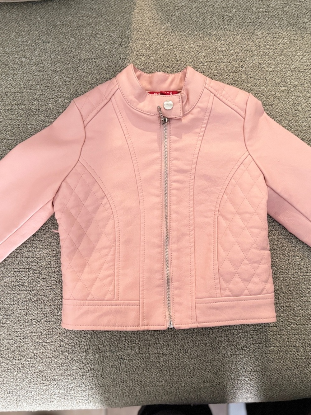 Guess Los Angeles Kids Girls Size 3 Pink Faux Leather Moto Biker Jacket